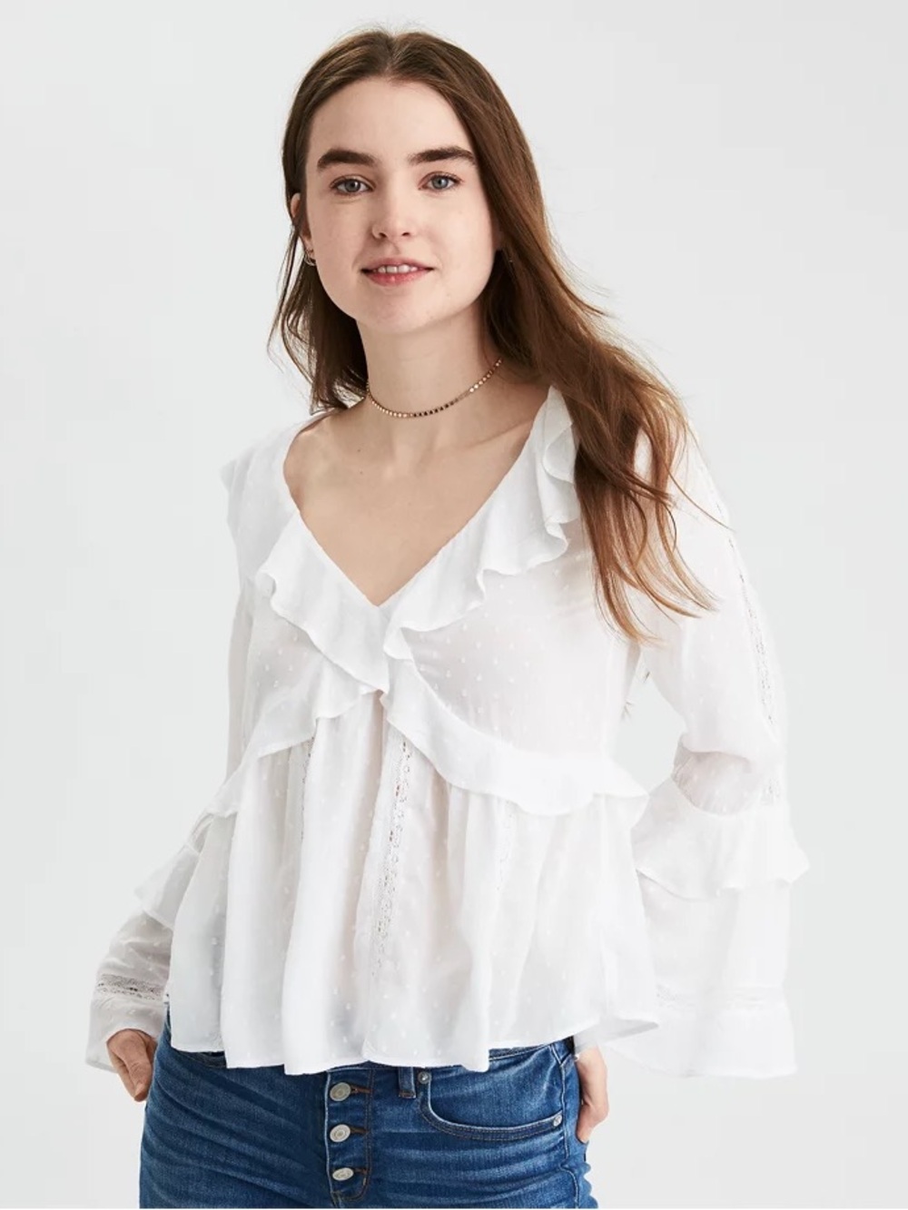 American Eagle Outfitters Swiss Dot Ruffle Blouse – Size Small
